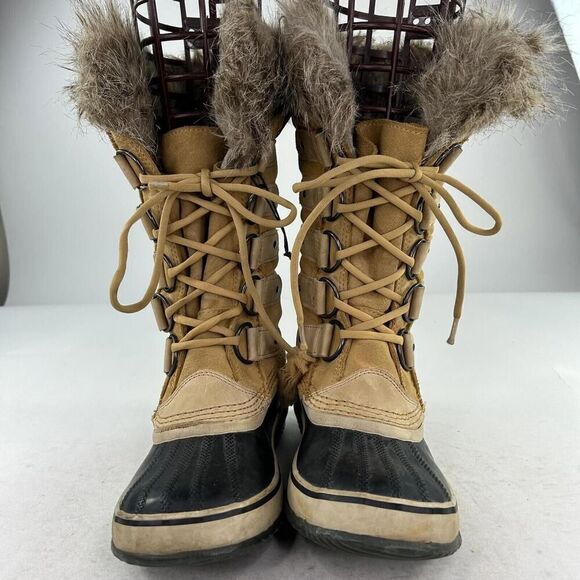 Sorel Joan of Arctic Tan Faux Fur Trim Boot US 8 Women Lace Up Winter Waterproof - Picture 3 of 12
